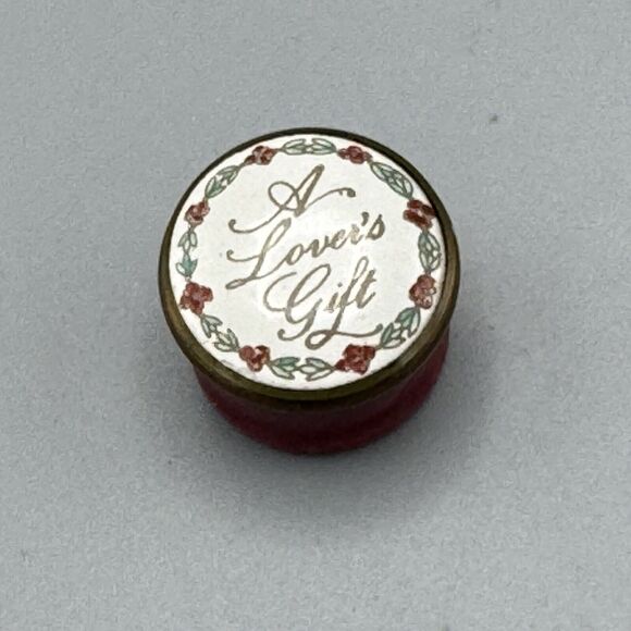 Vtg Staffordshire Enamel Round Miniature Trinket Ring Snuff Box A Lover’s Gift - Picture 4 of 12